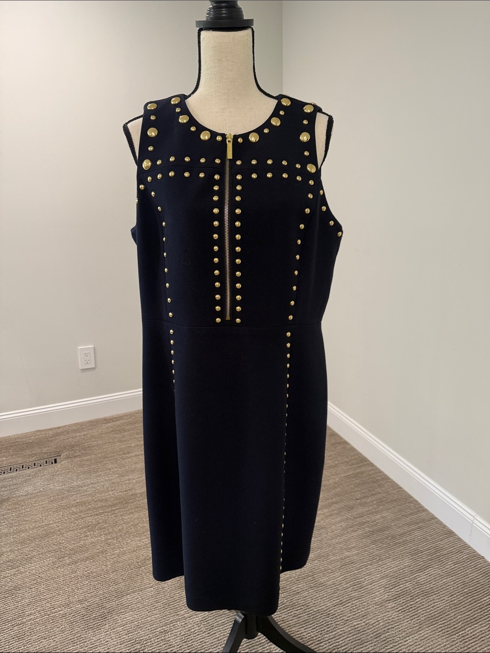 MICHAEL Michael Kors Black Midi Dress with Gold Studs